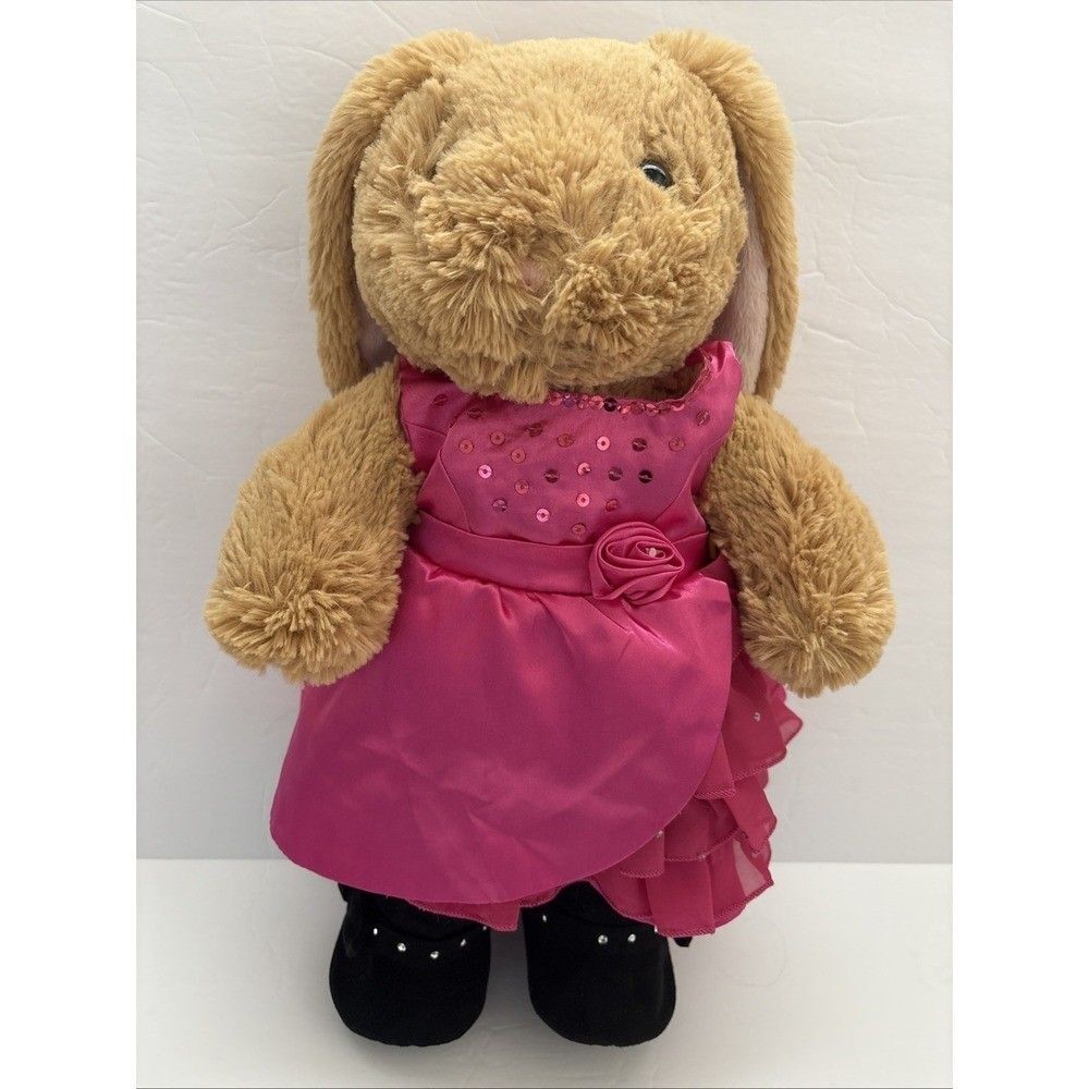 Build a Bear Pawlette Bunny Rabbit 16 Inch Plush Stuffed Animal Tan Pink Dress